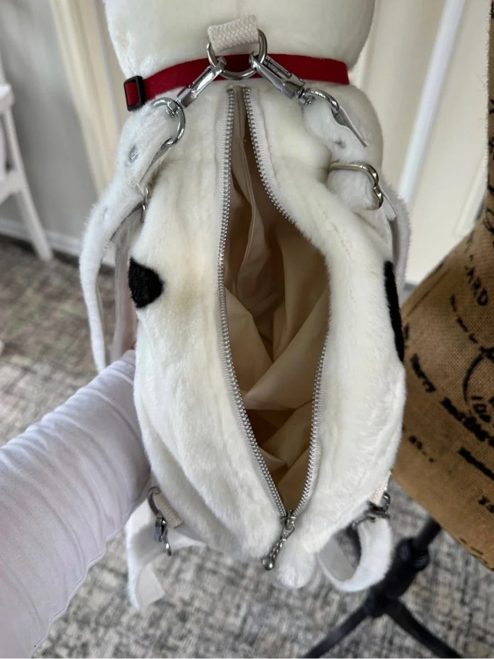 French Bulldog Plush Puppy Dog Zip Up Cotton Fur Backpack Purse Crossbody New